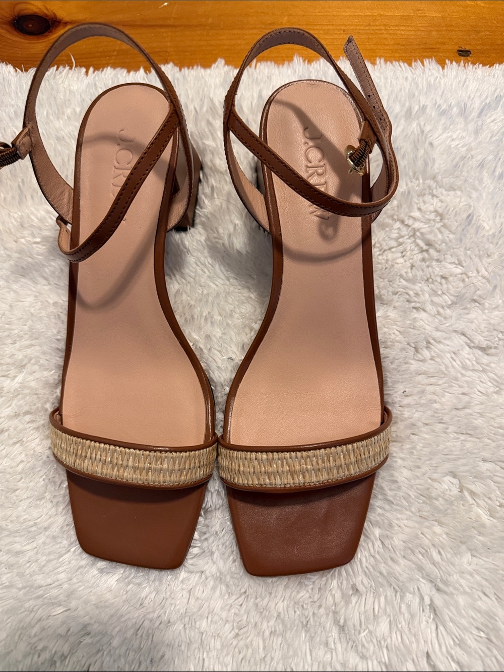 J.Crew Layne Ankle-strap Heels in Raffia Brown & Tan US 9